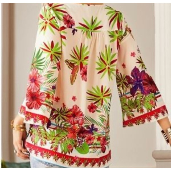 Suzanne Betro Tropical 3/4 Sleeve Top Size Small - Picture 8 of 11